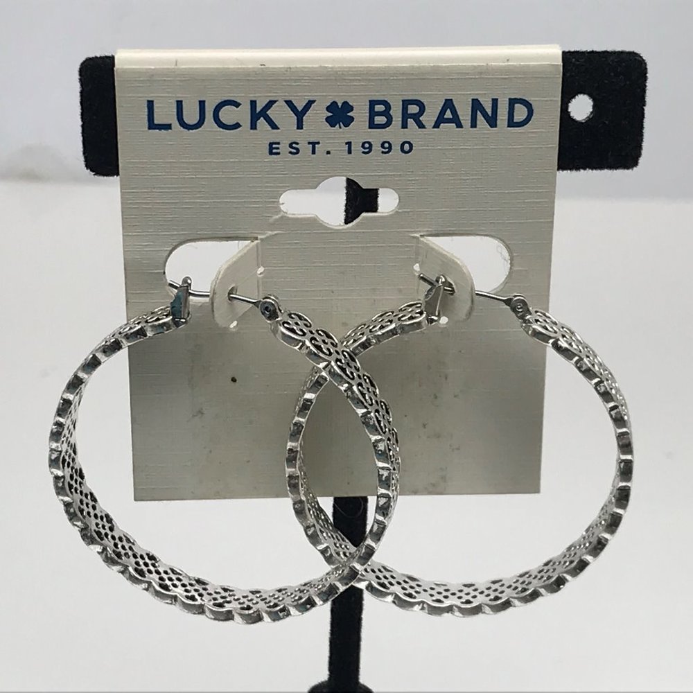 Lucky Brand Women Earrings Silver plated Hoops Ope - Picture 4 of 12